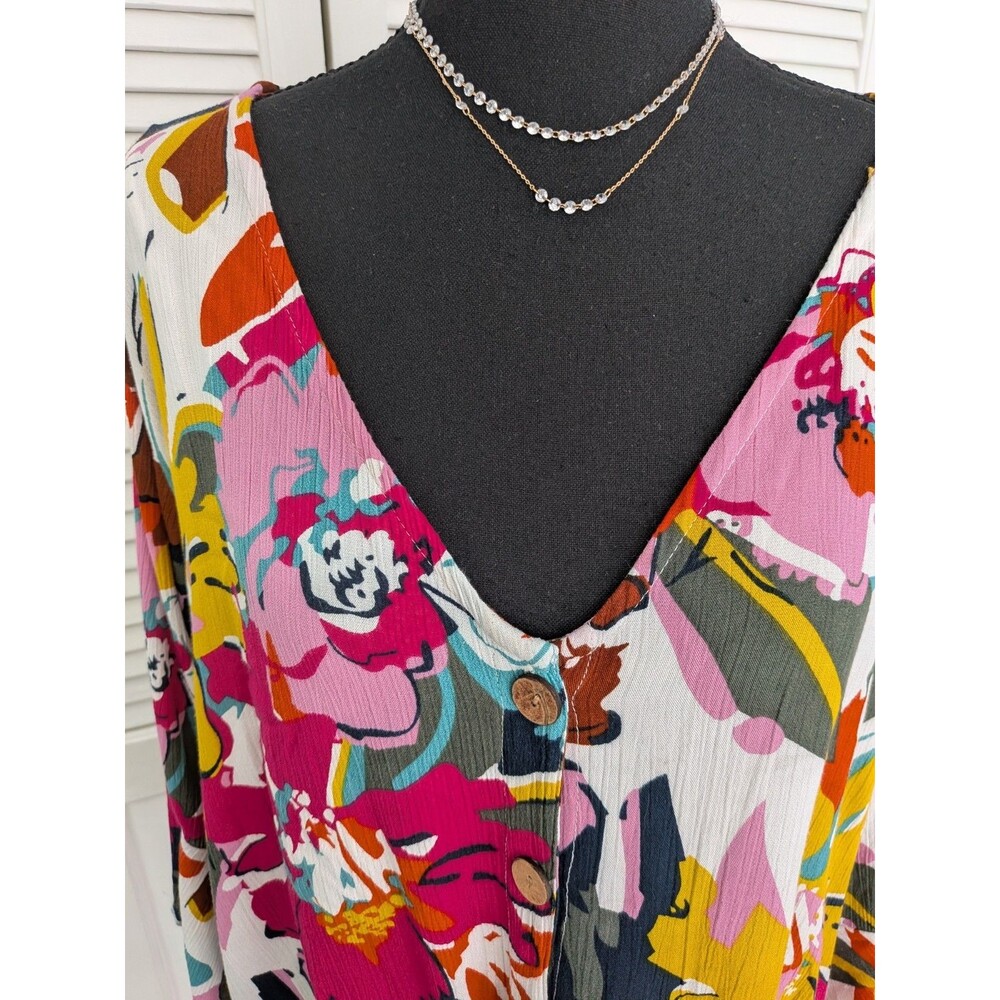 Mirror Image Boho Top Women’s 2X Multicolor Artsy Floral 3/4 Sleeve Festival Mod - Picture 2 of 11